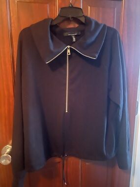 White House Black Market Black 3/4 Zip Funnel-Collar Bomber Jacket